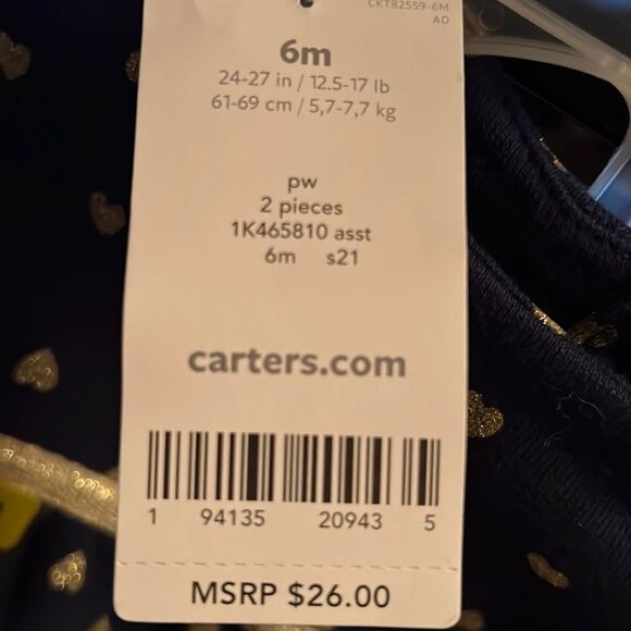 🏷 Baby Girl Carter's 2-Piece Heart Top & Legging Set NWT 6 months - Picture 2 of 6